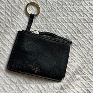 Fossil Leather Zip Card Case Wallet with Key Ring
